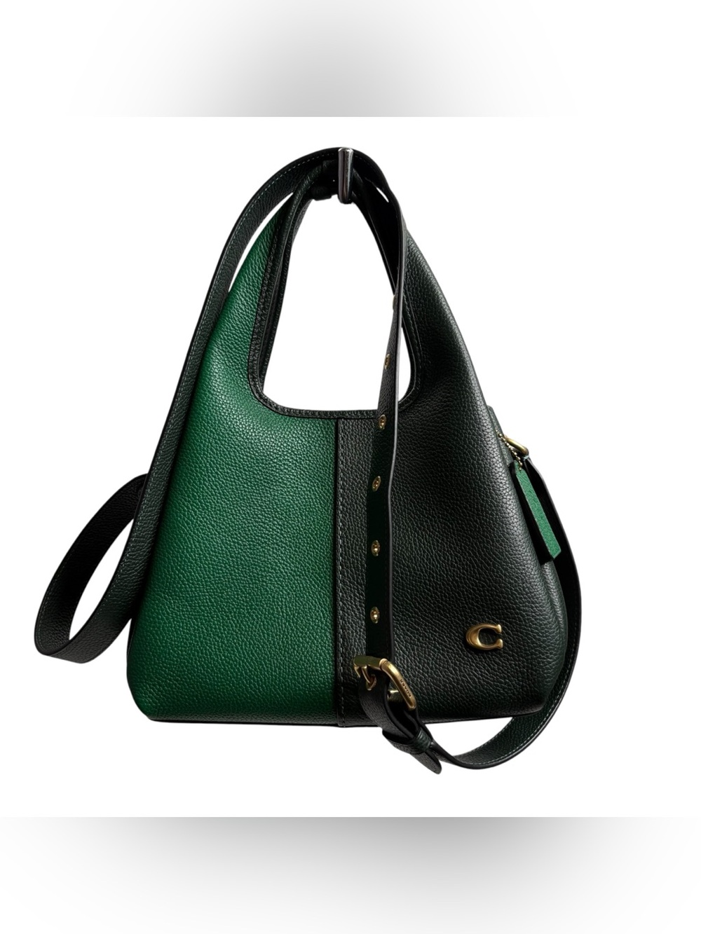 Coach Green and Black Pebble Leather LANA 23 Colorblock Shoulder Bag NWOT $495